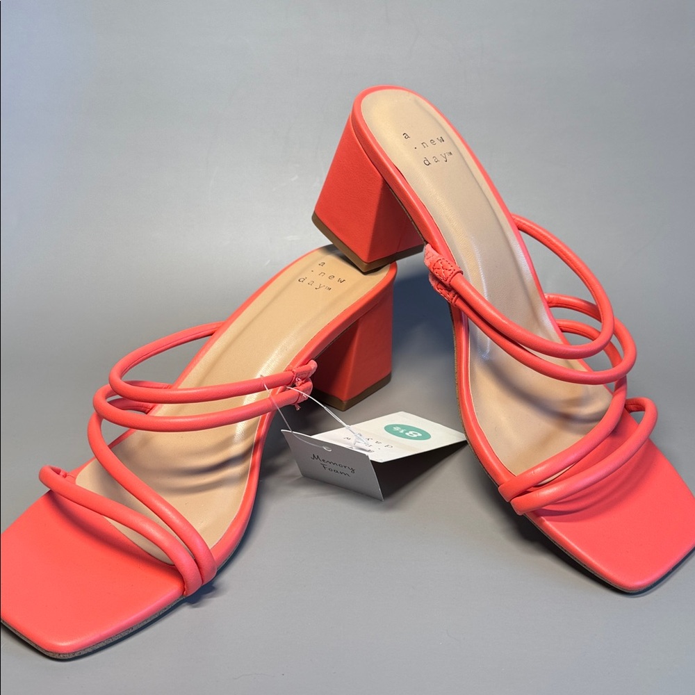 ❤️3/$30 A New Day Women's Coral Strappy Block Heel Sandals NWT